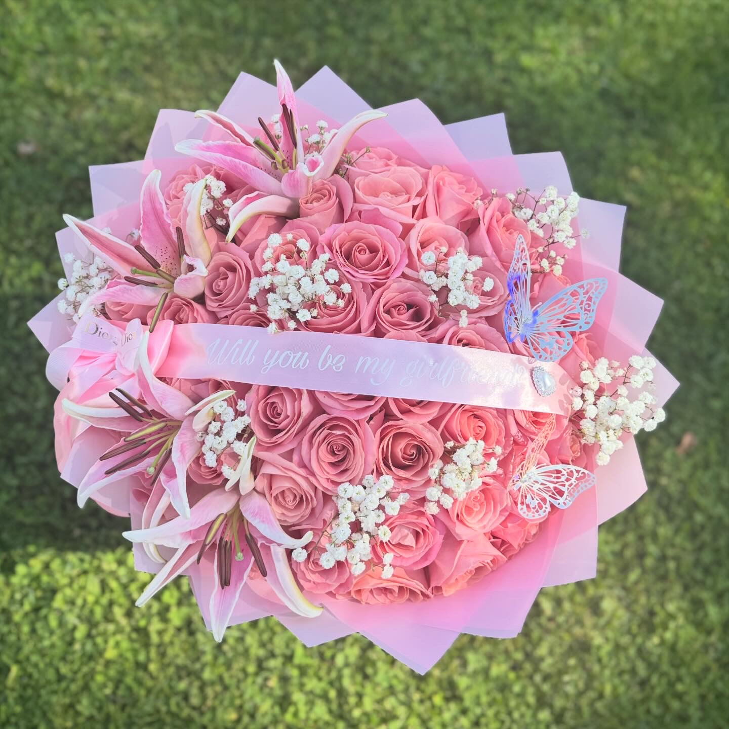 Pink proposal bouquet